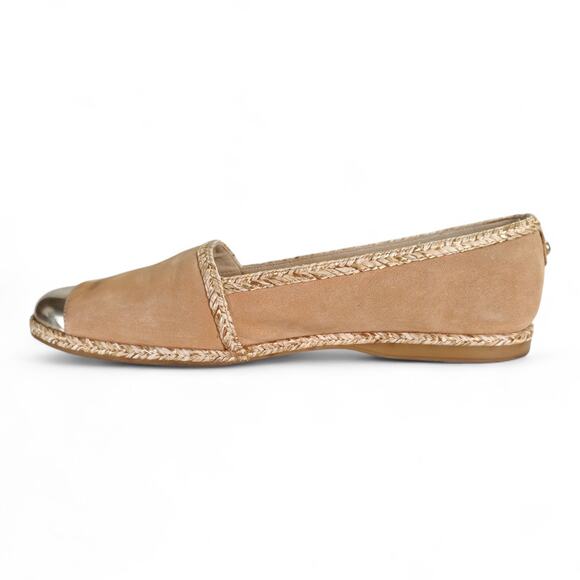 Stuart Weitzman Beige Nubuck Espadrille Flats 7 Braided Trim Cap Toe Spain - Picture 13 of 15